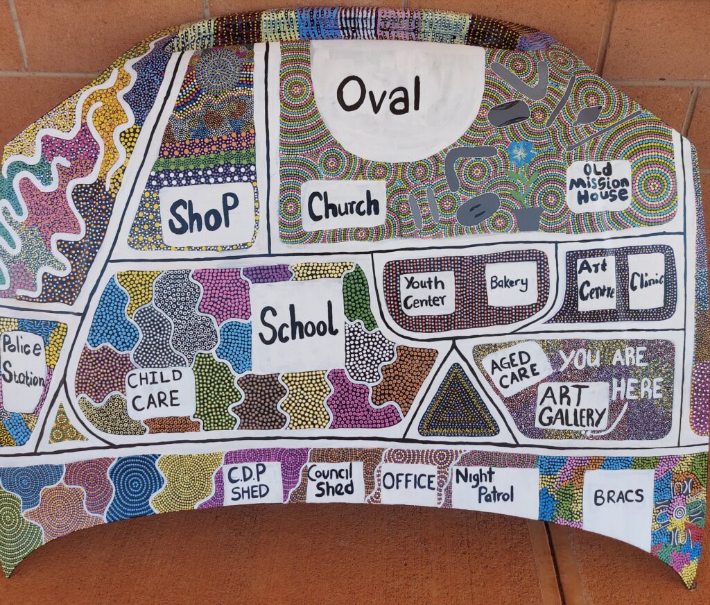 Image: Ali Curung map artwork on car bonnet.